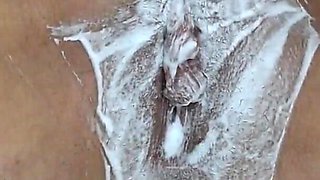 Shaving a Hairy Vagina with a Trimmer and a Razor! Close up!