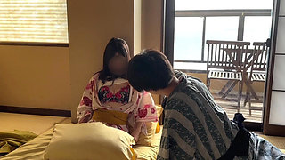 Boyfriend licks Maria&#039;s cute boobs in a yukata  at a hot spring traditional Japanese Inn