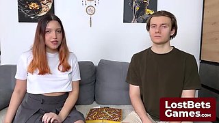 Redhead Teen Ksenia and Mik Strip Naked in Snakes & Ladders Sex Game - Big Tits Lesbian Action