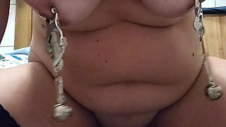 Quick foreplay with my Master, pussy clamps and nipple weights