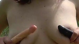 Farmer's Hairy Wife Masturbates Outside