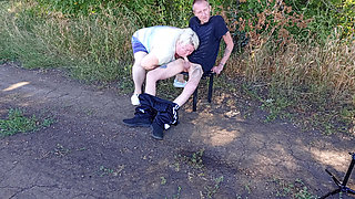Stepmom sucks my dick in a public park on a bench until I cum