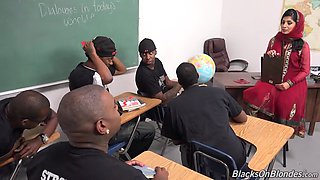 Arab teacher gets wrecked by two massive black cum guns