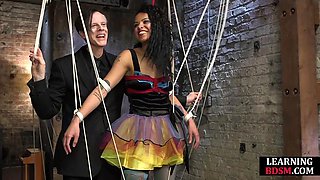 Cute tied slut pussyfingered by master