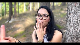 Smoking Cigarette and Blowjob Dildo in the Forest