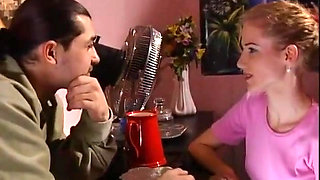 The Bravest of the Three Girlfriends in the Billiard Salon Gets a Blowjob From the Boss DJ