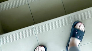 POV: the Sound of Flip-flops When Walking in Gray Leggings