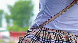 46- Anya in the Image of a Schoolgirl Is Waiting for Her Bus. Look Under Her Skirt! *4k 60fps