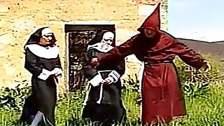 Two nuns love to fuck in threesome outdoor