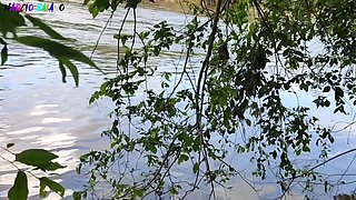 Double Cumshot By The River With Women Taking Cum