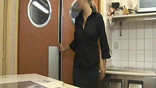 French Babe Got Double Fucked in the Kitchen