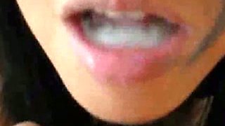 Sexy brunette Filipina hooker swallows mouthful after sucking me off