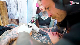 Inked paramours Big Dick foursome merry's tattooed venture