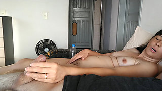 Hairy wife handjob a small penis