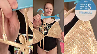 Try on - Golden Swimsuit in the Fitting Room