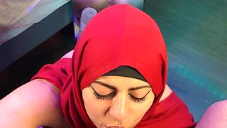 Blowjob Cum in Mouth Mirror Behind Submissive Arab Wife Mia Niqab