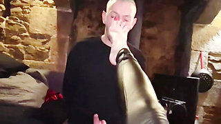 First test of a submissive. Foot fetish, footjob, cock stomps with huge cumshot