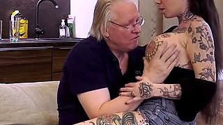 Tattooed slut Megan Inky is fucked by an old guy