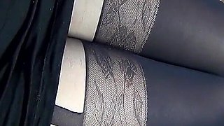 My legs are in stocking pattern pantyhose for your hot cum
