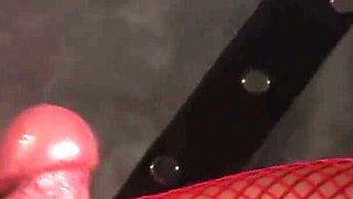 Mistress makes slave's cock enjoy with tongue strokes