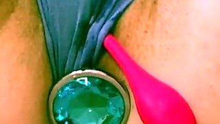 Pretty purple panties gets soaked when baby-girl thinks of sugar-daddy