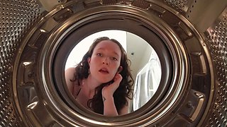 A hot brunette girlfriend gets stuck and banged in a washing machine