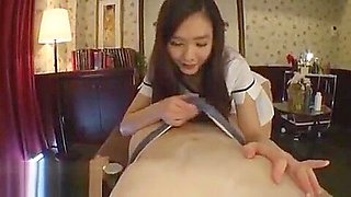 Japanese masseuse POV footjob and sex