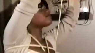Eager black bitch gets tied up to take some nasty punishment
