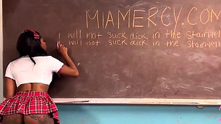 Ebony schoolgirl sucking off the teacher for better grades