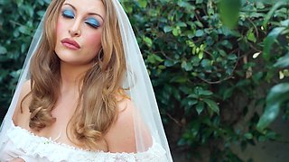 Redhead MILF bride flashes her big boobs