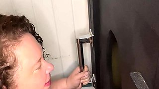 Big titted glory hole blowjob slut fucks and loves facial
