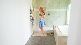 Redhead milf with big tits gets fucked in the shower after exercising