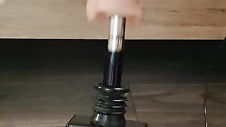 Lubed foot job with a big fat white cocked fuck machine