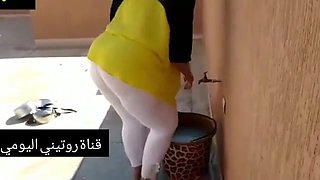 Arabic gal isn't aware that a mischievous neighbor is gazing at her monstrous donk, all day long