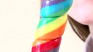 Couple of Naughty College Girls Lacey and Faye Share Lollypop and Sex Toy