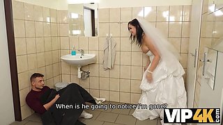 Big-titted bride gets naughty in the bathroom with stranger and her fiancee