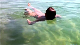 Naked Swimming MILF at the Beach