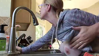 Big breasted wife fucked in the kitchen