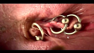 Extreme Close Up Rubbing My Pierced Clit by MakeUp Brush and Huge Orgasm make me completely Wet my Pussy
