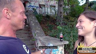 Public German chick outdoor made love on POINT OF VIEW