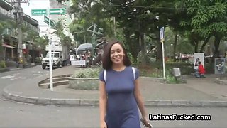Spicy Latina amateur gags on fat cock for first time on video