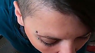 Bedroom blowjob with facial and swallow