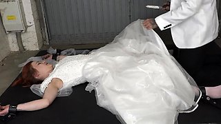 Restrained bride subjected to relentless pussy fucking