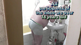 Pervert Husband Wife Watches as Beautiful Cute Sweet Girl Takes Shower. Old Man Masturbates