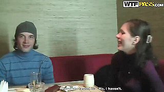 Cute teen 18+ brunette having sex in sushi bar