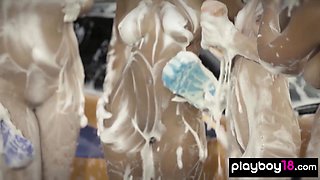 Hispanic teenager and exciting BFFs get some money