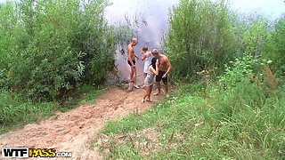 Drunk Russian college folks party at the beach