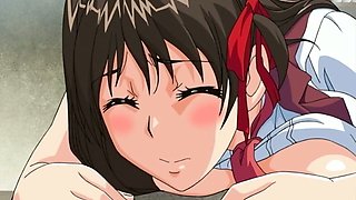 Japanese anime chick with big tits gets her wet muff fucked from behind