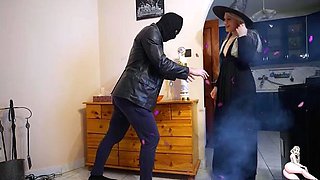 Masked thief punished by big breasted femdom milf mistress