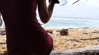 Public Beach Butt Plug Insertion by a Solo Female